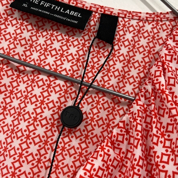 Anthropology The Fifth Label Long Sleeve Wrap Up Dress Red White Blue Geo M - Picture 8 of 12